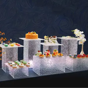 Custom Acrylic Buffet Stand Buffet Riser Iriddescent Fancy Wedding Acrylic Banquets Catered Food Cakes Dessert Display Stand
