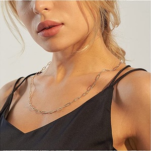 Collier maillons étanches en acier inoxydable plaqué or 18 carats, style trombone, géométrique, superposé, pour clavicule - Product Image 2