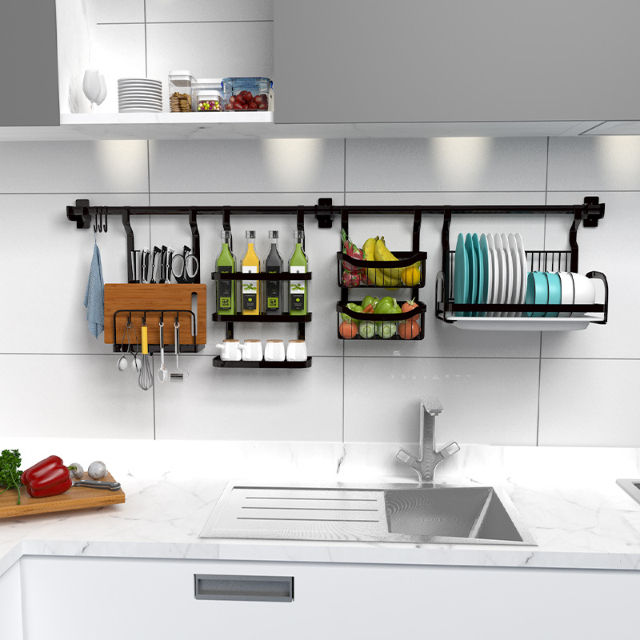 Stainless Steel Kitchen Wall Spice Bottle Holder with Hooks