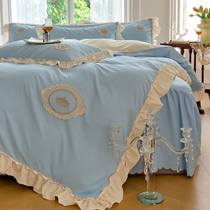 OEM Ruffled Duvet Cover Sets Washed Brushed Microfiber Lotus <strong>Leaf</strong> Lace <strong>Bedding</strong> Sets Embroidery Ruffled Bed Sheet Bed Skirt - Product Image 2