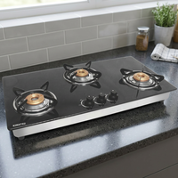 KIMATSU 3 BR ELEGANT Kompor Gas LPG 3 Tungku Meja, Pemasangan Mudah, Kaca Tahan Panas, 30 Penyalaan Elektronik, Untuk Rumah Tangga