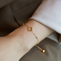 Nouvellement Fine 14k Plaqué Or 925 Bijoux En Argent Sterling Évider Trèfle À Quatre Feuilles Charme Chaîne Bracelet Femmes