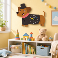Jam Dinding Bentuk Dachshund Lucu Desain Art Deco MDF+Kristal, Baterai, Tahan Air, Tanpa Suara, Tanpa Bunyi Tik-tok, Kartun, Ruang Tamu