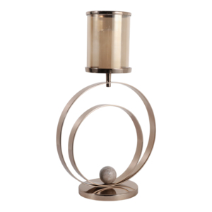 Portacandele Decorativo in Vetro con Base a Doppio Anello, Elegante Supporto per Candele a Colonna per Tavolo da Pranzo - Product Image 2