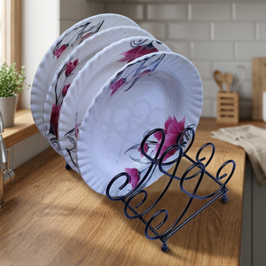 Étagère à assiettes en métal courbé à un seul niveau, style rustique, support de rangement pour vaisselle de cuisine, type sur pied durable - Product Image 6