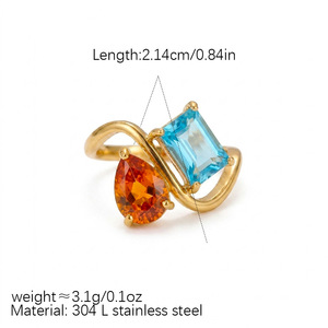 <span class=keywords><strong>Boho</strong></span> Farbenfroher Geburtsstein-Schmuck Luxuriöse Personalisierte Edelstein-Ringe Vergoldete Edelstahl-Bandringe für Damen und Herren - Product Image 4