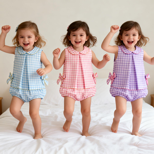 Conjuntos de Ropa de Verano para Niñas, Conjuntos de Blusa y Falda a Cuadros, Ropa para Bebés con Cuello Peter <span class=keywords><strong>Pan</strong></span> - Product Image 1