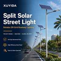 Lampadaire solaire de type split XUYIDA avec poteau galvanisé, panneau solaire mono, batterie LiFePO4, système d'éclairage routier MPPT