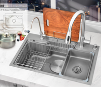 Ensemble d'évier de cuisine rectangulaire multifonctionnel en acier inoxydable 304 avec robinet, égouttoir et panier de lavage, grande taille, vente en gros