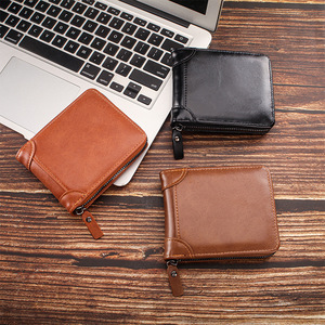 Men's Leather <b>Wallet</b> With Zipper Multi Card Slots Coin Purse <b>Document</b> Storage Solid Color Everyday Use - Product Image 1