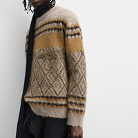 Pull d'hiver personnalisé en mohair brossé jacquard, anti-boulochage, vente en gros, tricoté effet vieilli, faible MOQ, usine OEM ODM