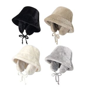 Furry Fur Cute Soft Bucket <b>Hats</b> Winter Warm Fluffy <b>Sherpa</b> Funny White Black Fisherman Plush <b>Hat</b> - Product Image 1