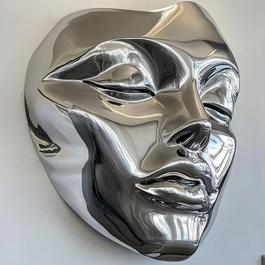 Scultura Contemporanea in Metallo 3D a Forma di Viso Femminile, Scultura Astratta in Acciaio Inossidabile da Parete, Statua del Viso per Esterni - Product Image 3