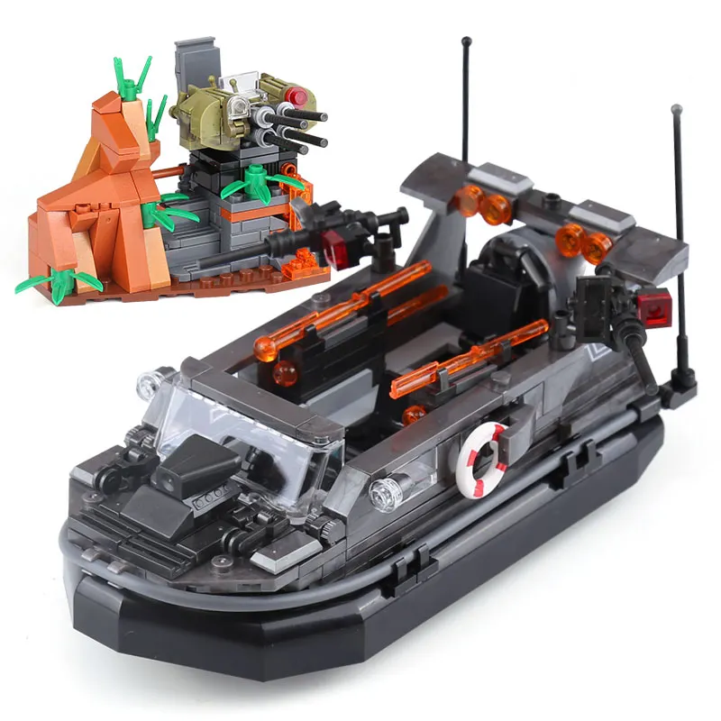 Military Building Blocks Chariot Blocks 06017 Assault Boat 588pcs Assemble Brick DIY Gunboat Blocks Vessels Toy For Kids