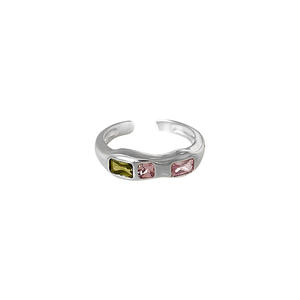 Bague pour femme en argent sterling S925, design décontracté, avec pierres précieuses colorées rose, vert, violet, douces et cool, ouverture réglable, incrustation - Product Image 3