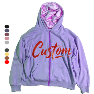 Blank <strong>Purple</strong> Zip up 100% Cotton <strong>Mens</strong> Baggy Custom <strong>Hoodies</strong> with Silk Hood Lined - Product Image 1