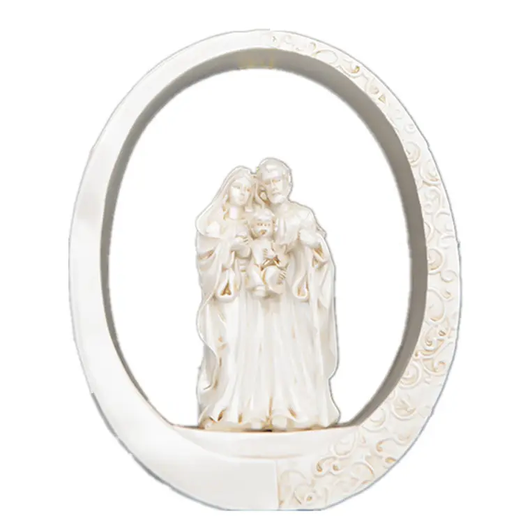 รูปปั้นพระเยซูและแมรี่รูปปั้นคาทอลิกตกแต่งโต๊ะเรซิ่นสีขาว