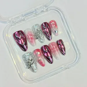 2025 estilo caliente 10 piezas hecho a mano francés almendra Y2K Spice Girl espejo mágico polvo diamante perla usable prensa en las <span class=keywords><strong>uñas</strong></span> - Product Image 5