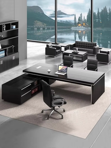 Combinaison de bureau et chaise modulaire de luxe en forme de L pour <span class=keywords><strong>superviseur</strong></span> de bureau, avec ambiance studieuse, mobilier commercial en bois - Product Image 4