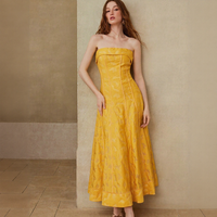 Robe de soirée d'été décontractée pour femme, jaune vif, sans manches, col montant, coupe trapèze, en tissu uni tissé, style bustier