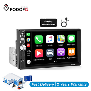 Podofo 7'' Single Din Car Stereo with Carplay Android Auto 1 Din Car Radio Car MP5 Player BT FM EQ Aux In+ <b>Mic</b> - Product Image 1