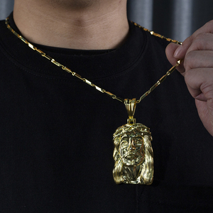 MSN-873 S925 Jesus Face Pendant Gold Plated Religious <b>Charm</b> Unisex Jewelry Christian Theme Hip Hop Style - Product Image 2
