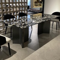 Ensemble de table à manger en marbre naturel de luxe italien, acier inoxydable léger, marbre naturel