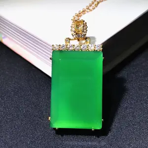 Colar de pingente quadrado jade, pedra de quartzo natural, verde, renda, ágato, cristal