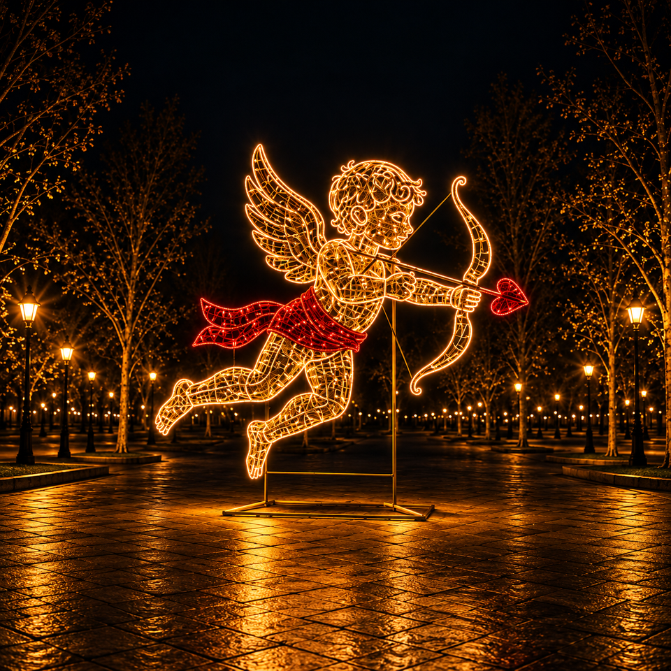 Loving Heart with Feathered Angel Wings Large Metal Frame LED Rope ...
