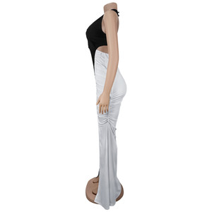 Abito da donna <span class=keywords><strong>nero</strong></span> <span class=keywords><strong>e</strong></span> <span class=keywords><strong>bianco</strong></span> con vita arricciata, orlo <span class=keywords><strong>a</strong></span> coda di pesce <span class=keywords><strong>e</strong></span> spacco, ideale per il pendolarismo <span class=keywords><strong>e</strong></span> l'uso quotidiano - Product Image 6