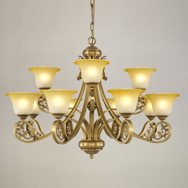 VH Decorative Modern Copper Chandelier Vintage Frosted Lamp Shade Adjustable Height for Industrial Style Room Adjustable Height