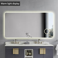 Miroir LED intelligent rectangulaire moderne pour salle de bain, à fixation murale, avec écran tactile et affichage de l'heure