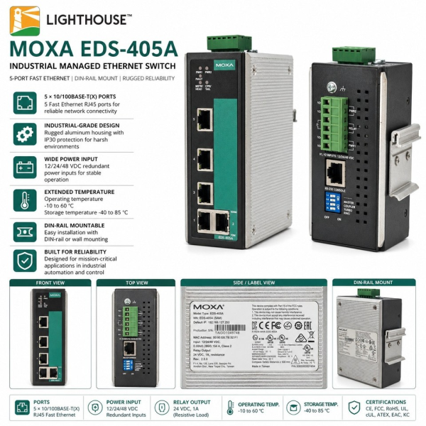 Plc Eds-405a 5-port Managed Industrial Ethernet Switch Din-rail Automation for Warranty Product