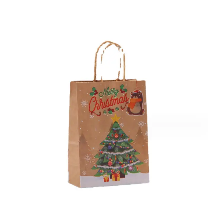 Bolsa de regalo de papel kraft de Navidad para comida barata al por mayor