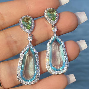 Boucles d'oreilles pendantes en cristal bleu marine E1074 pour femme, bijoux de luxe sertis clos en forme de goutte d'eau pour soirée - Product Image 3