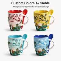 Mug Kopi Keramik Suvenir Turis Kepulauan Cayman dengan Sendok Desain Personalisasi Pabrik Kustom OEM ODM Grosir
