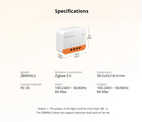 Sakelar Pintar SONOFF ZBMINI-L2 Tanpa Kabel Netral Zigbee MINI Sakelar Rumah Pintar Nirkabel 2 Arah dengan EWeLink & Kontrol Suara