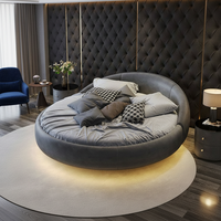 Ensemble de lit rembourré de haute qualité, nouveau design, lit rond moderne de luxe léger, cadre en bois de pin pour mobilier de chambre d'hôtel, cuir