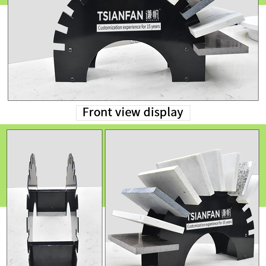 Tsianfan High Quality Exhibition Metal Tabletop Semicircle Marble Stone Desk Stand Countertop Quartz Display Rack