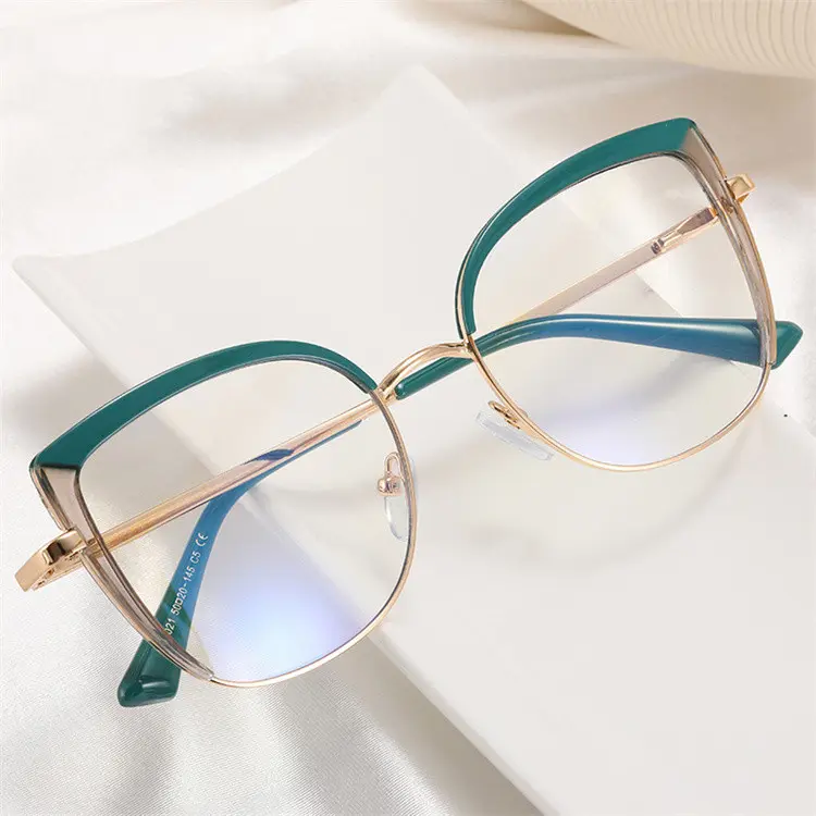 2023 Tr90 Anti luz azul óculos ópticos das mulheres Metal Moda Óculos Quadros Óculos personalizados armação Óculos