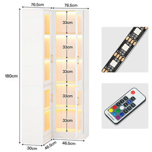 Estantería Moderna en Forma de L de Madera <span class=keywords><strong>con</strong></span> Puertas de Vidrio, Exhibición de Esquina <span class=keywords><strong>con</strong></span> LED y Almacenamiento para Sala de Estar - Product Image 6