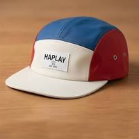 Casquette de camping pour enfant à 5 panneaux, non structurée, à visière plate, avec logo personnalisé, couleurs contrastées, pour l'extérieur, vente en gros