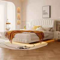 Lit flottant en tissu style crème français, moderne et minimaliste, en bois massif, lit double pour mariage, nouveau design pour petite chambre principale