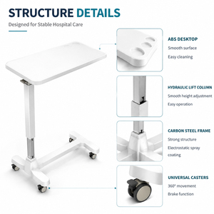 <span class=keywords><strong>Tavolino</strong></span> Regolabile da Letto con Doppio Portabicchieri, Tavolo Mobile con Ruote <span class=keywords><strong>per</strong></span> Ospedale, Casa di Cura e Clinica - Product Image 3