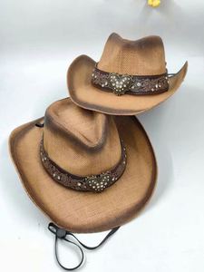 2025 Summer Handmade Sunside Ribbon Cowgirl <b>Hat</b> <b>Straw</b> <b>Hat</b> Jazz Wide Brim Western Bulk <b>Straw</b> Cowboy <b>Hat</b> for Men - Product Image 5