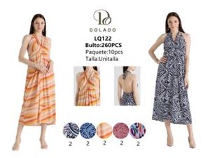 Abito lungo da donna Dotado Dolado con scollo a V a righe, senza maniche, ampio, casual, estivo, in chiffon intrecciato traspirante e plissettato - Product Image 3