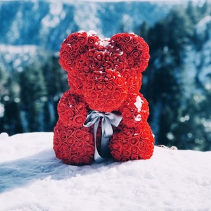 YIBI Valentine Day Gift Artificial Rose Flower Birthday Decorations Cute Handmade PE Foam 40cm Teddy Bear Rose Bear for Wedding