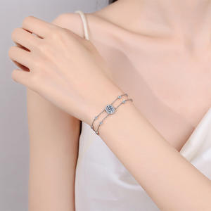Pulsera de moissanita de doble cadena de Plata de Ley 925 con brazaletes de moda ovalados de oro blanco de diseño avanzado - Product Image 2