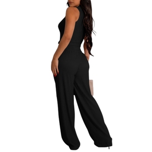 Conjunto de Dos Piezas para Mujer, Verano, Estilo Casual, Halter, Alta Elasticidad, Chaleco sin Mangas, Pantalones Largos Plisados, a la Moda - Product Image 2