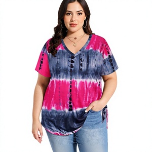 T-shirt pour femme en coton 100% 180 GSM, imprimé tie-dye, col en V, coupe ample, épaules tombantes, surdimensionné, haute qualité, fabrication OEM, logo personnalisé, été - Product Image 2